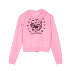 "Chrome Hearts Girls Zip-Up Pink Hoodie: A stylish and cozy pink hoodie featuring the iconic Chrome Hearts logo, perfect for casual wear and adding a touch of edgy flair to any outfit."