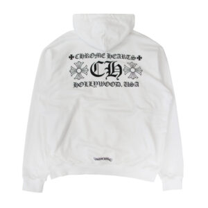 "Chrome Hearts Hollywood Patchwork Hoodie: A stylish hoodie featuring patchwork design from Chrome Hearts, a luxury fashion brand known for its edgy and high-quality clothing."
