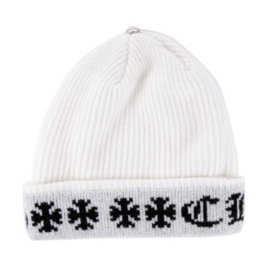 Chrome Hearts is a luxury fashion brand that produces a variety of high-end clothing and accessories, including beanies. It is possible that the Chrome Hearts Big Daddy Cashmere Beanie in white is a beanie made of cashmere and designed by Chrome Hearts. However, I do not have specific information about this specific product.